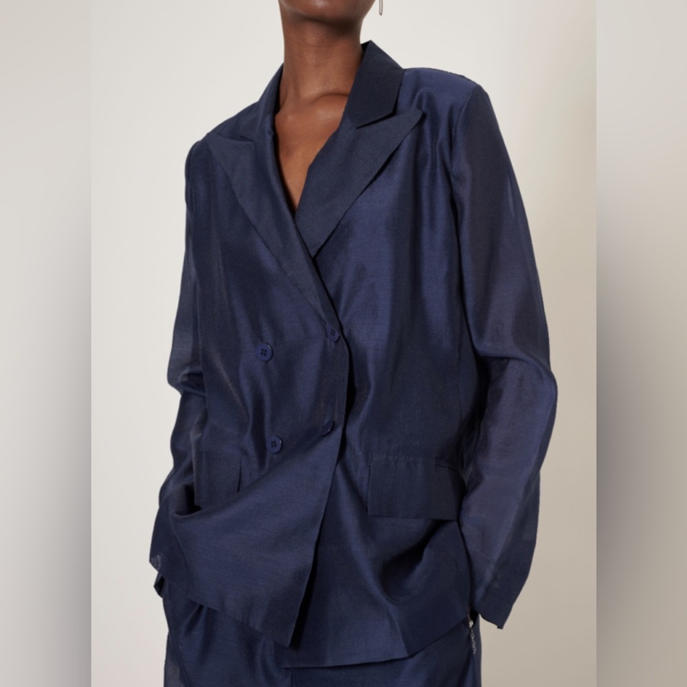 NWT Ghospell Strategy Sheer Double-Breasted Blazer